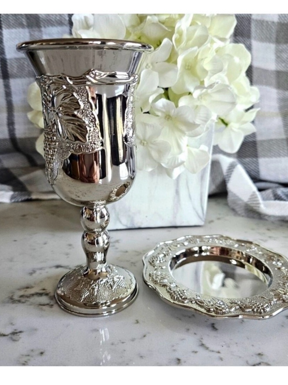 Silver Decorative Chalice and Tray Set - Elegant Home Accent